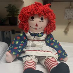 VTG Handmade Raggedy Ann Doll - Pinafore/Bloomers - CUTE OOAK Face - 28" Tall