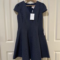 Gal Meets Glam Dress Size 12 Navy Blue w/White Polka Dots New With Tags