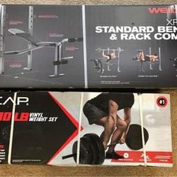 Brand New In Box Weight Bench Rack And Weight Combo