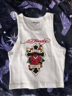 Ed Hardy White Ribbed Tank Top Size M