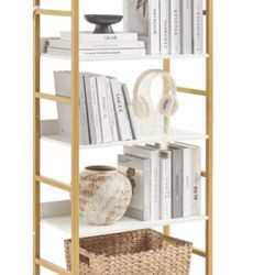 5 Tier Glod Bookshelf, Open Shelf for Storage, Tall Narrow Bookcase, 5 Shelf Corner Bookshelf with E