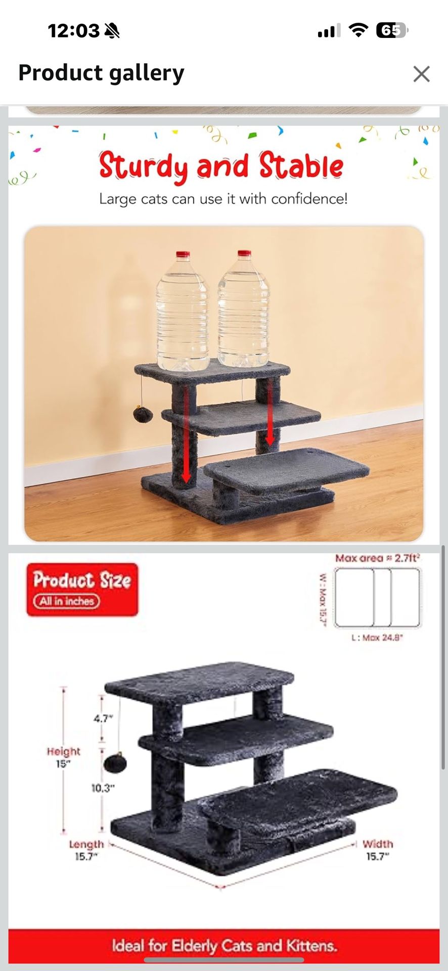 New in box 15''H Multi-Step Pet Stairs for High Beds & Sofas, 3-Step Cat Stairs with 2 Toy Balls, Wide Boards for Indoor Kittens Dogs Pets Climbing, S