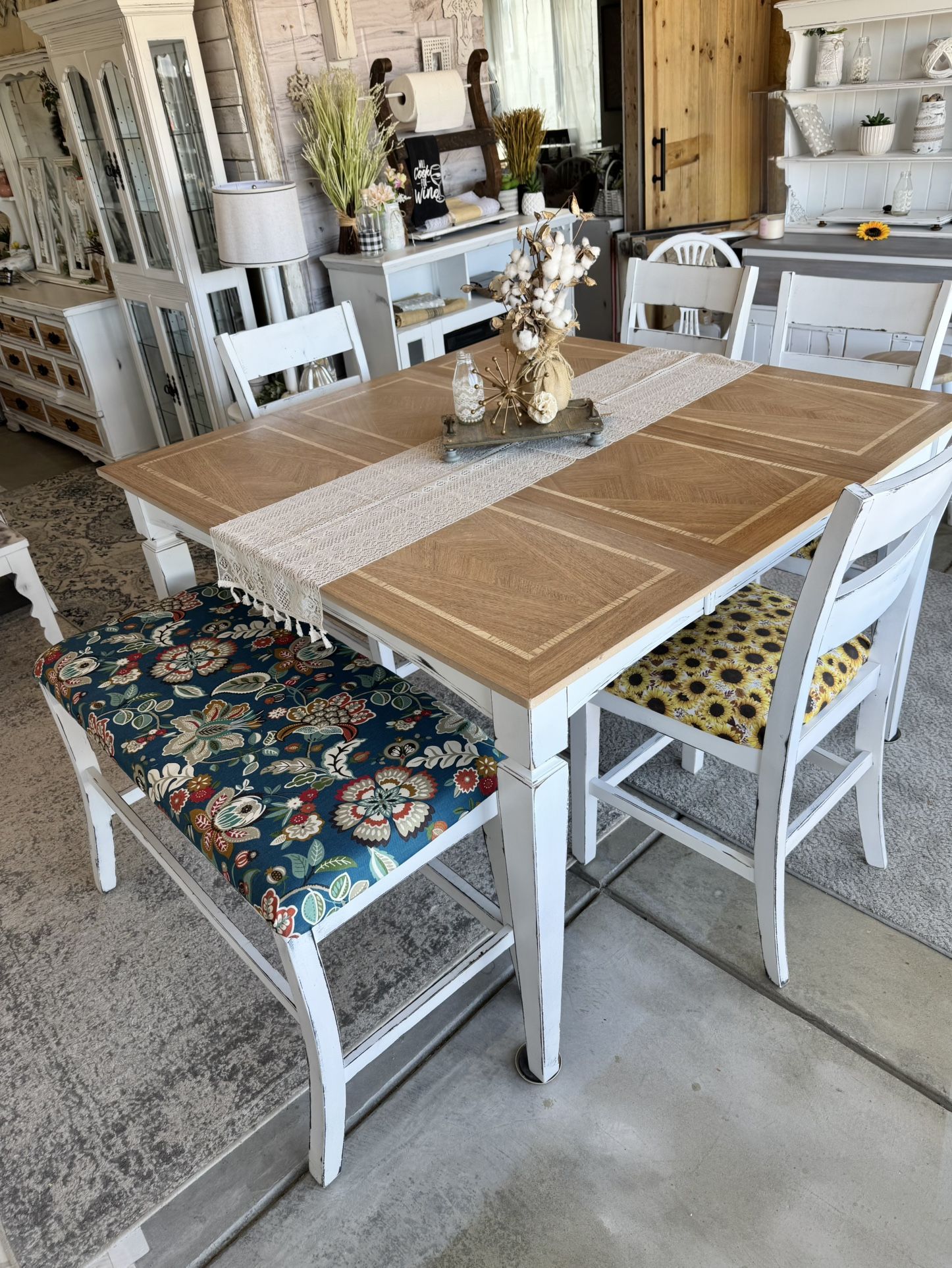 Tall Kitchen Table + Bench + 4 Chairs
