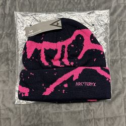 Arcteryx Black and Pink Embroidered Beanie 
