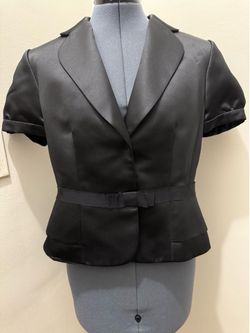 Tahari Arthur S. Levine Black Satin Cropped Evening Jacket Bow Petite 10P