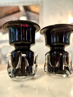 Stunning Pair of 1970s Polish Art Glass Candlestick Holders – Jerzy Słuczan-Orkusz for Tarnowiec