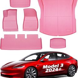 Floor Mats for 2026 2025 2024 Tesla Model 3 Highland All Weather Cargo Liners Pink XPE Carpet Protector Durable Trunk Cover Car Mats Waterproof Rubber