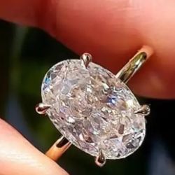 2CT Oval Genuine Moissanite 18k Yellow Gold-Plated, 925 Sterling Silver, Size 6, 7, 8