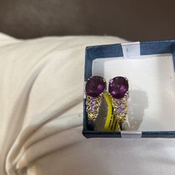 Amethyst Silver Pierced Earrings 