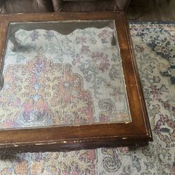 Wooden Table With Top  glass 
