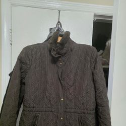Brown Quilted Jacket with Sherpa Collar