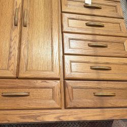 Vintage Mid-century Style Oak Armoire And Drawer Combo