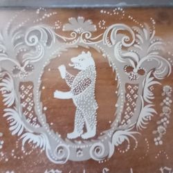 Vintage Hand-Etched Glass Panel – “Der Berner-Mutz” – Hanging Decor – Rare Swiss Folk Art