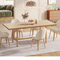 Kitchen Dining Table Wood: 63 Inches Rectangular, Farmhouse, 6 People