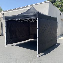 New in Box $140 Heavy-Duty EZ Popup Canopy 10x10’ with (3 Sidewalls) Outdoor Gazebo, Carry Bag (Black) 