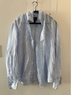 H&M Men's Slim Fit Light Blue Linen Shirt M