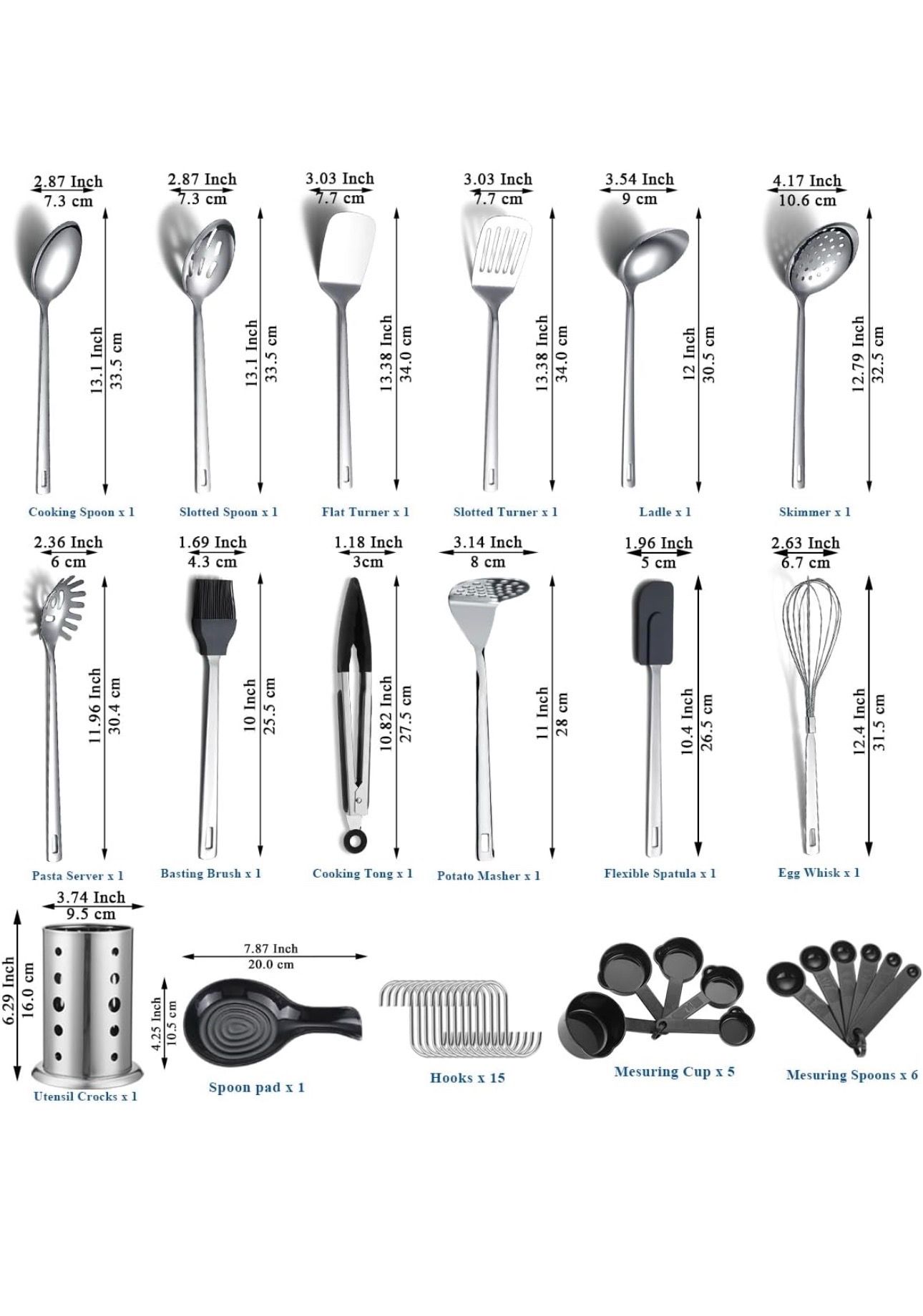 🔥Brand new🔥 Stainless Steel Kitchen Utensils Set 40 Pieces, Cooking Utensil Set with Utensils Holder, Kitchen Gadgets Kitchen Essentials New Home, H