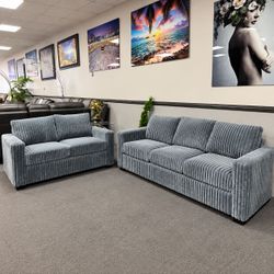 Gray Corduroy Sofa and Loveseat Set