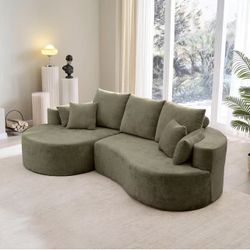 Carden 106" Curved Modular Sectional Sofa, Fabric Upholstered Comfy Sofa Couch with Chaise Lounge, Modern Cloud Couch with Deep Seat, No Assembly Requ