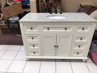 Hamilton Shutter 49-1/2 in. W x 22 in. D Bath Vanity in Ivory with Granite Vanity Top in Grey Hamilton Shutter 49-1/2 in. W x 22 in. D Bath Vanity in Ivory with Granite Vanity Top in Grey