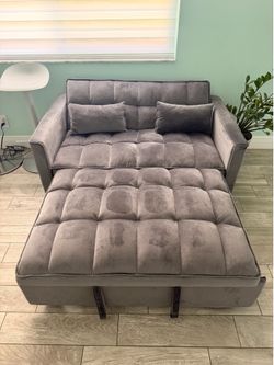Gray Velvet Pull-Out Sofa Bed
