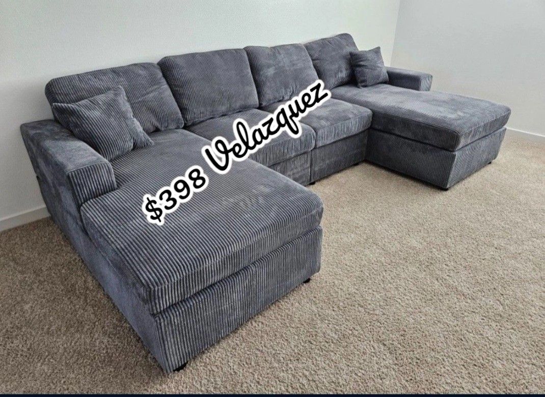 ✅️✅️4 pc fog grey corduroy fabric sectional sofa with double chaise✅️✅️✅️