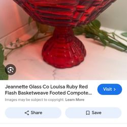Jeannette Glass Co Louisa Ruby Red Flash Basketweave Footed Compote Dish, vintage red pedestal dish