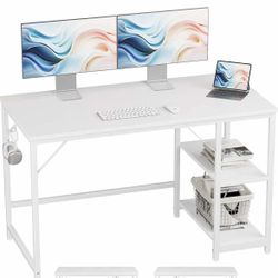 Home Office Computer Desk with Wooden Storage Shelf, Office Desk and Gaming Table with Splice Board, 2-Tier Industrial Morden Laptop Study (55inch)