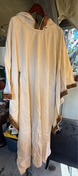 Felix Franquiz Hooded Kaftan Robe Cream Gold Trim Boho Festival