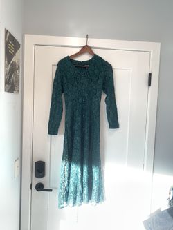 green emerald velvet dress Vintage 90s Dawn Joy Fashions Beige Patterned Fitted Mini Dress main image 1