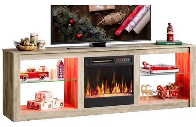 Bestier 63 in. LED TV Stand Fits TV's Up to 70 in. Entertainment Center with Fireplace and Adjustable Shelves