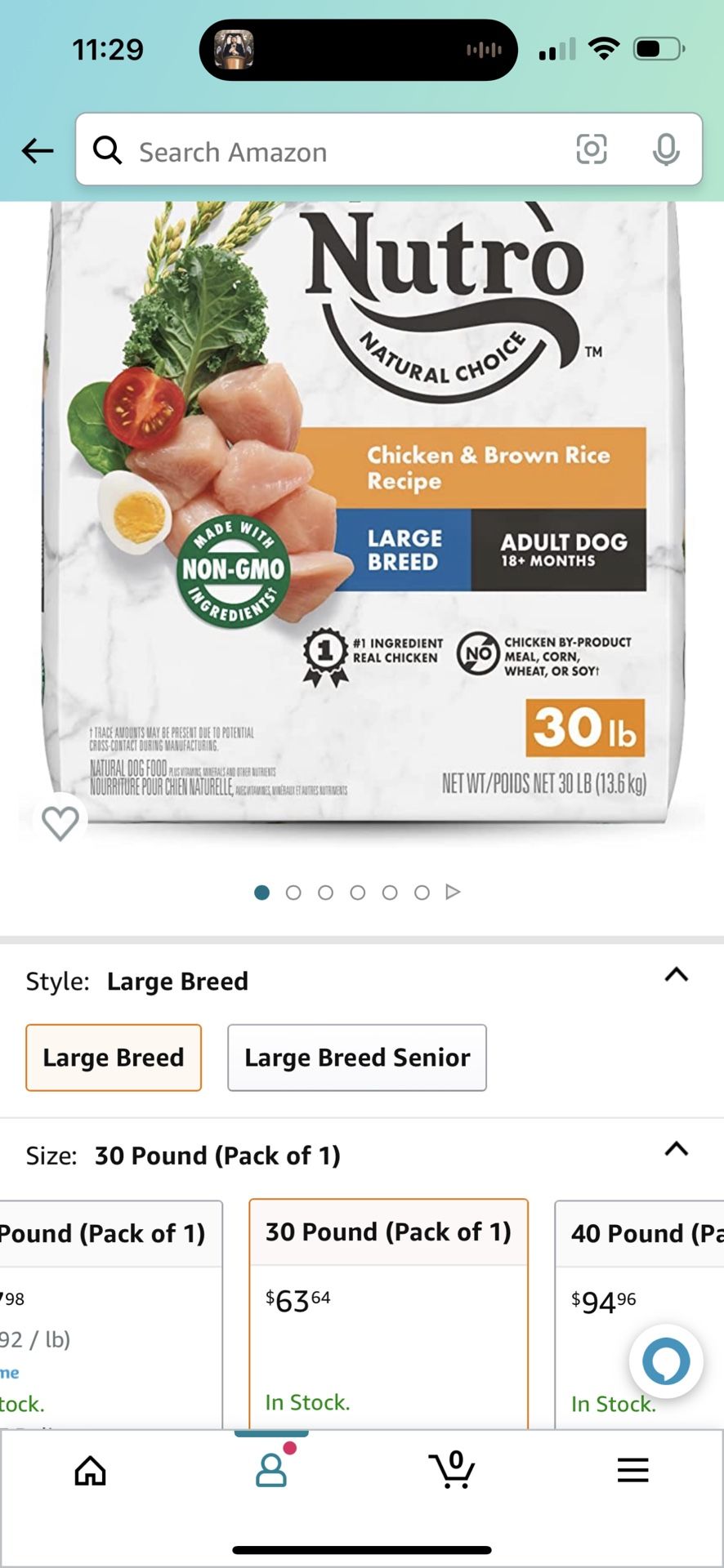 NUTRO NATURAL CHOICE Large Breed Adult Dry Dog Food, Chicken & Brown Rice Recipe Dog Kibble 2 30 lb. Bag