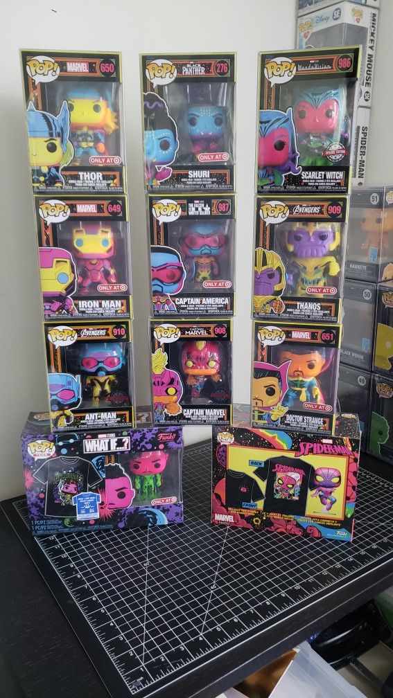 Marvel Blacklight Funko Pop Collection β 11 Pops Total (2 XL Tee Bundles + 9 Blacklight Exclusives)