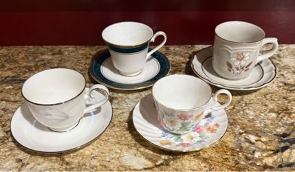 Vintage Bone China & Stoneware Tea/Coffee Cups and Saucers (4 Sets)