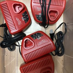 Milwaukee 12v Battery Chargers X 4