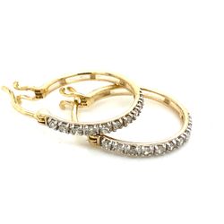 I Pk Gold Diamond Hoop Earrings Thin 1row .10ctw 1gram  141293 3