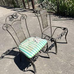 Chairs - Heavy Duty Wrought Iron Seating for Restoration. Please Note: Chairs are Not Bent nor Warped! Only $25 for Both !!