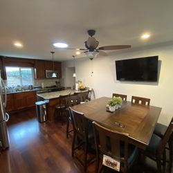 5x5 ft Counter Height Wooden Dining Set with 8 chairs and insert