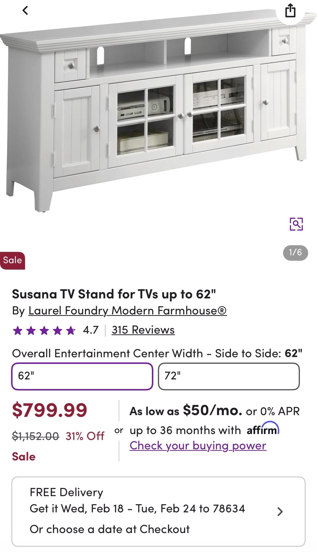 Susana TV Stand For TV’s Up To 62”