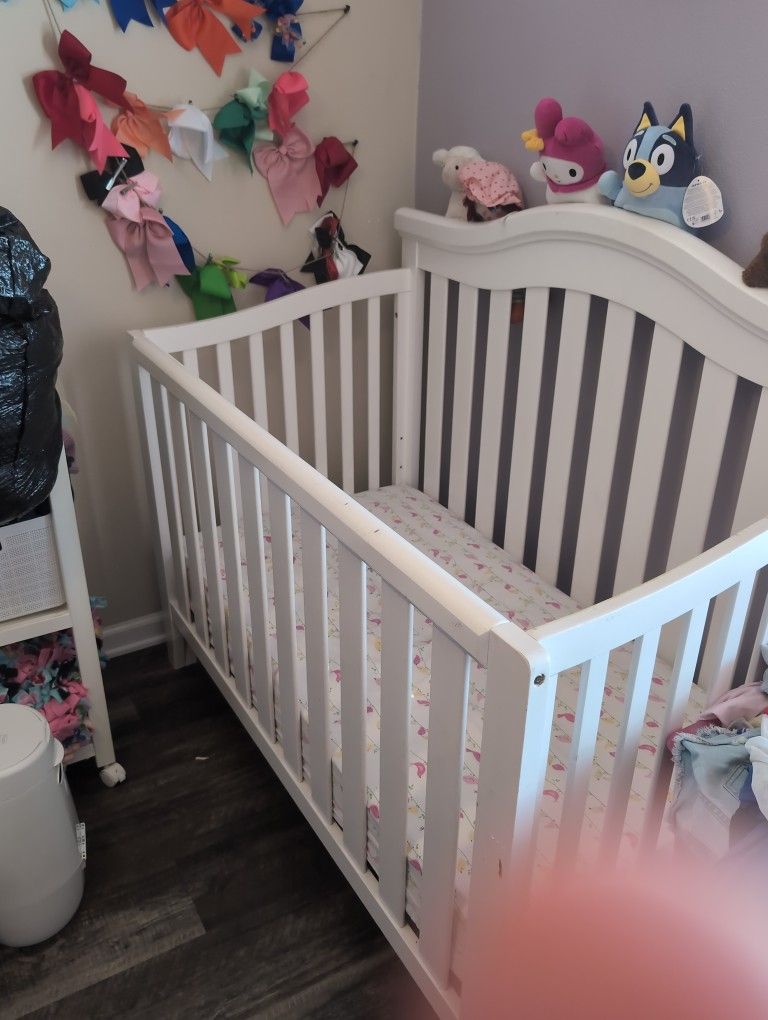 Free, Solid Wood, White Baby Crib With Extras