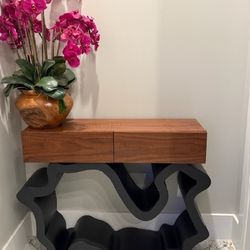 39.4” Modern Walnut & Black Console Table With Drawers