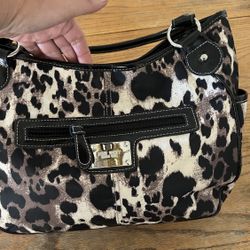 Nine West Leopard Leather Medium Size Purse- Excellent Dark Black Super Clean Inside