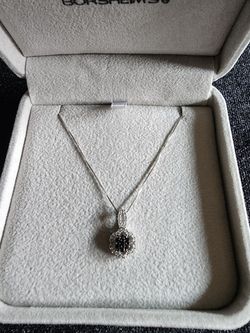 Genuine 14K White Gold Black And White Diamond Necklace  (A50)