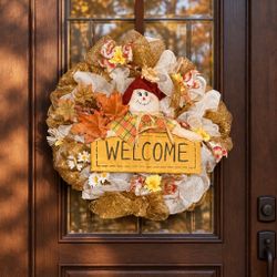 21” Fall Scarecrow Welcome Wreath