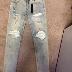 Men's MX1 Distressed Jeans with Pleated Suede