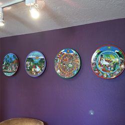 4 Mexican countryside scene plates, 16 inches in diameter.