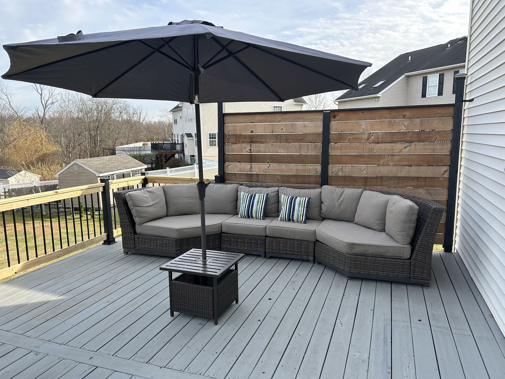 Wicker Style Couch Patio Set With Table and Umbrella