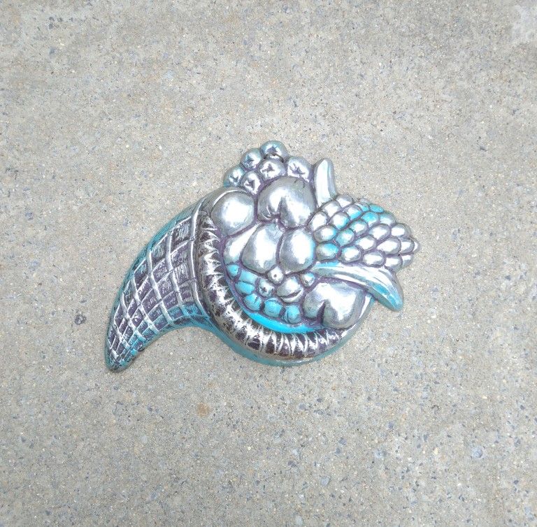 Vintage Large Cast Aluminum Cornucopia Wall Plaque