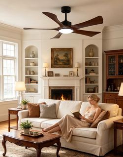 52 Inch Black Ceiling Fan with Light, Modern Indoor Outdoor Fan with Remote,Large Blade Angle for High Airflow,3-Color LED,6-Speed Quiet Reversible DC