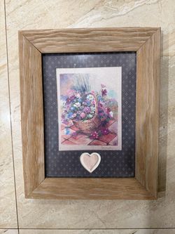 Figi Graphics Floral Basket Framed Wall Art LV-115 Cottage Farmhouse Decor w/ Heart